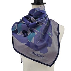 Vintage Valentino Italian Luxury Silk Rectangle Scarf Purple Floral Abstract